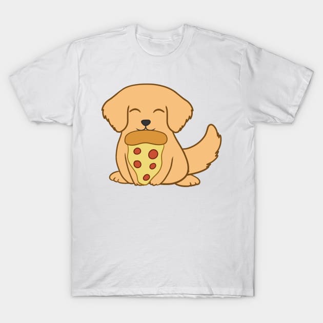 Golden Retriever eating a pizza T-Shirt by BiscuitSnack